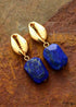 Boho Earrings, Dangle Earrings, Shell Blue Lapise